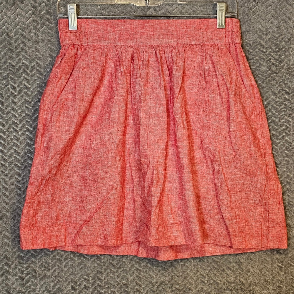 Ann‎ Taylor LOFT Petite Small Coral Red Linen Cotton Blend Elastic Mini Skirt
